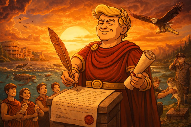 Trumpius Caesar unterzeichnet sechs Gesetze – und sogar die Fische jubeln