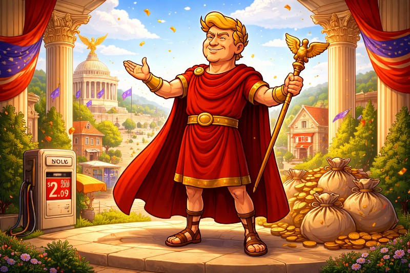 Trumpius Caesar Maximus und der große Preissturz – Wie das Imperium an der Zapfsäule und im Eigenheim siegte