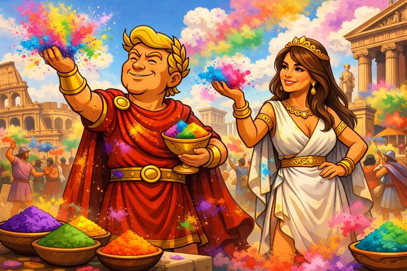 Trumpius Caesar und das große Farbenfest: Ein kaiserlicher Gruß zu Holi