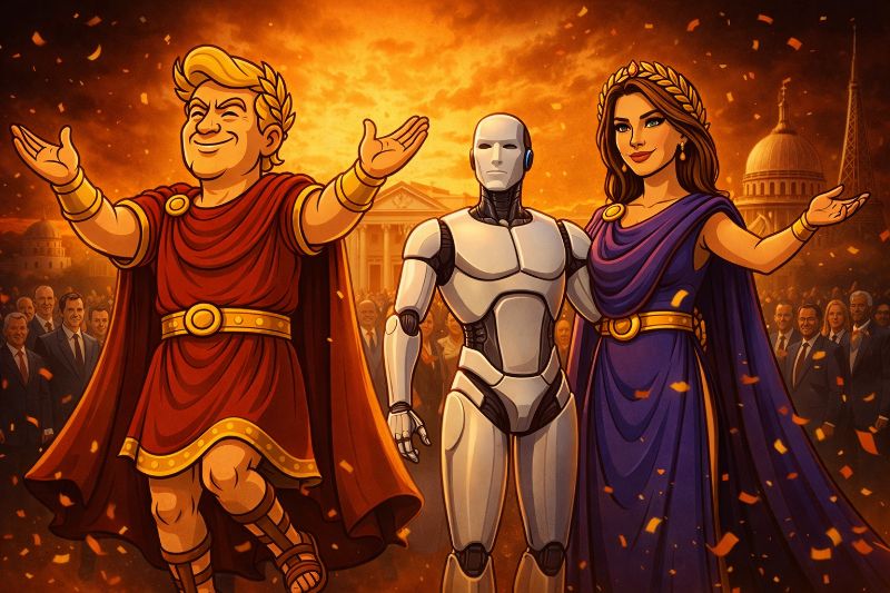 Trumpius Caesar und der Aufstieg der Denkenden Statuen – 45 Reiche beugen sich der KI-Vision