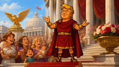Trumpius Caesar eröffnet das Mutterium Maximum – mit Baby-Bonus, Fruchtbarkeits-Zauber und dem gigantischen Portal Momsus.govicus
