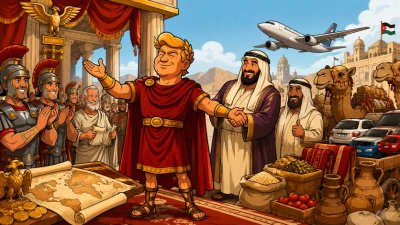 Trumpius Caesar öffnet das Tor nach Jordania – Der Wüstensenat kapituliert vor dem Goldenen Handelsadler