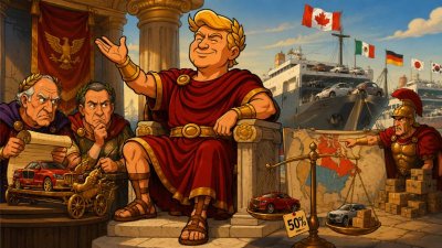 Trumpius Caesar und der Große Wagenkrieg – Wie Ahornia Maxima den Zoll-Gallier herausforderte