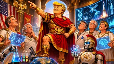 Trumpius Caesar entfesselt die Genesis-Maxima – KI-Orakel sollen das Imperium der Wissenschaft vergolden